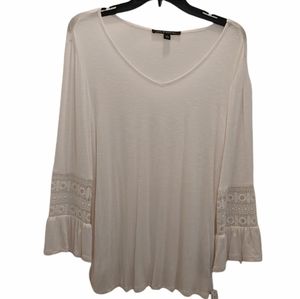 Zac & Rachel Women's Size Small Blouse White Tunic Lace Sleeves Shirt Basic